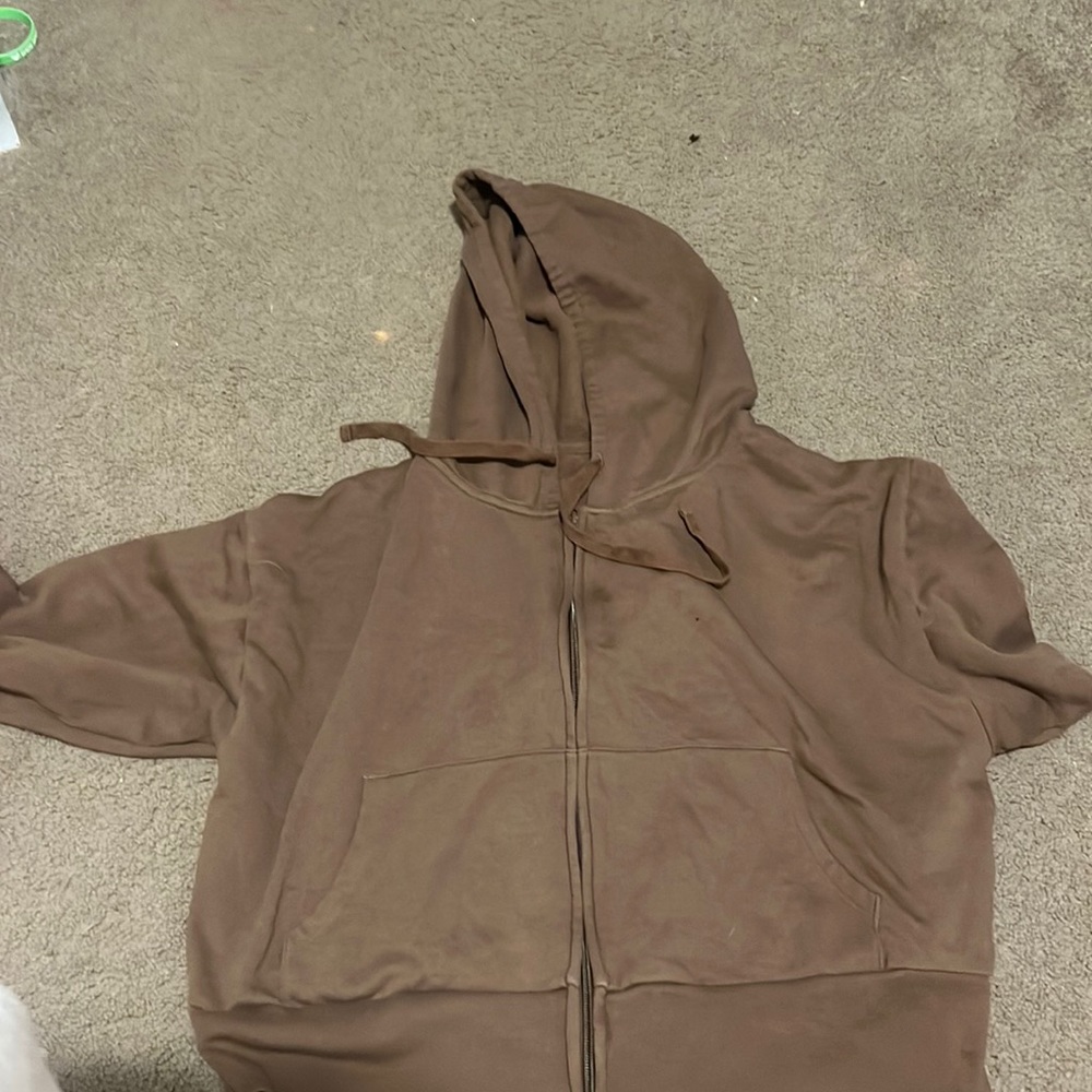 cropped brown zip up